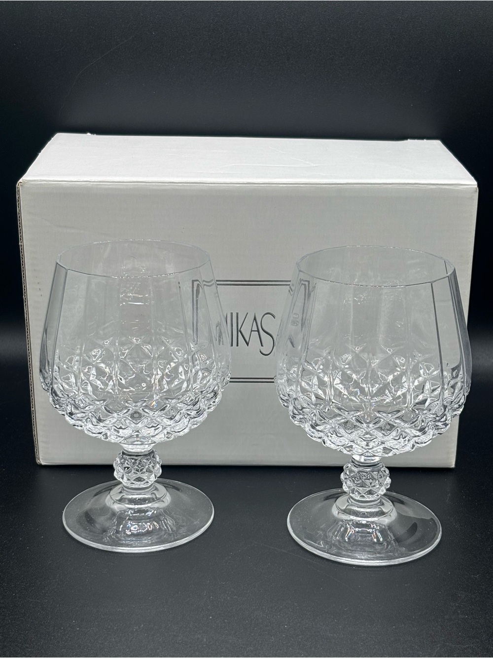 Pair Of (2) Elegant Glass Mikasa Arctic Light Crystal Brandy Snifters 5 3/4in